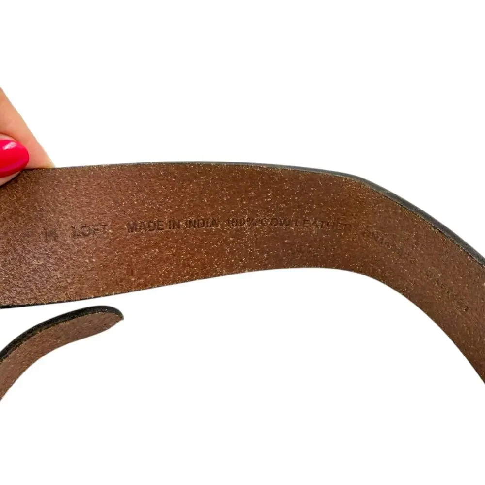 LOFT Womens Brown Leather Belt Size M Wide Boho Preppy Equestrian Wide Waist